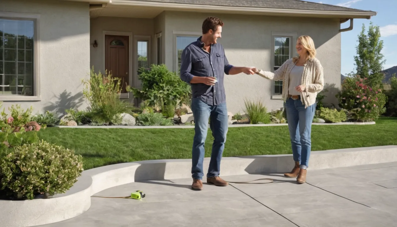 A freshly poured concrete patio behind a stucco home in Saratoga
